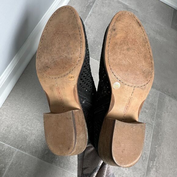 Vince Camuto Phandra Black Suede Perforated Heel Buckle Ankle Zip Booties 8.5 - Picture 9 of 11